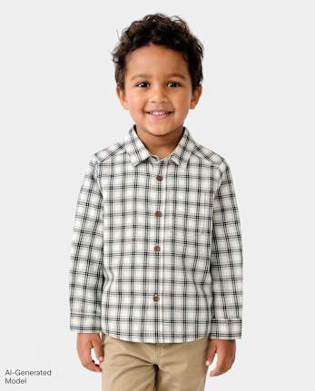 Baby And Toddler Boys Plaid Textured Poplin Button Up Shirt - HAY STACK