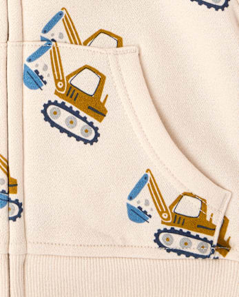 Baby And Toddler Boys Print Premium Fleece Sherpa Lined Zip Up Hoodie