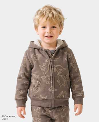 Baby And Toddler Boys Print Premium Fleece Sherpa Lined Zip Up Hoodie - WEATHEREDOAK CL