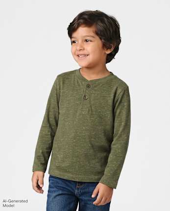Baby And Toddler Boys Marled Henley Top - DUFFLEGRN