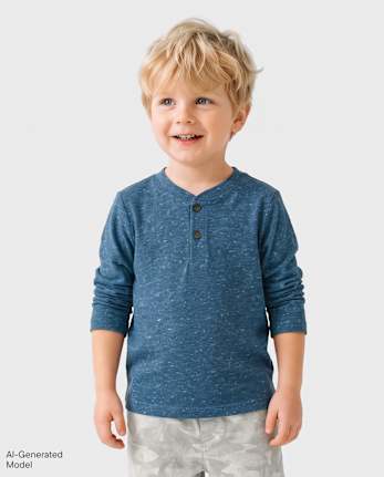 Baby And Toddler Boys Marled Henley Top - INK