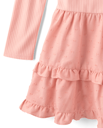 Girls Tiered Drop Waist Dress - PINK MELON