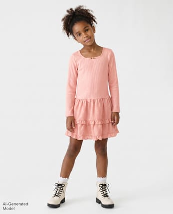 Girls Tiered Drop Waist Dress - PINK MELON