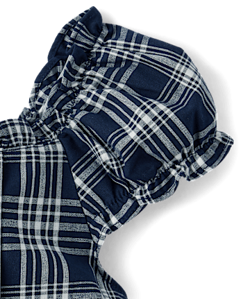 Girls Plaid Pintuck Poplin Button Dress