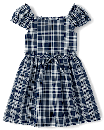 Girls Plaid Pintuck Poplin Button Dress