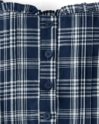 Girls Plaid Pintuck Poplin Button Dress