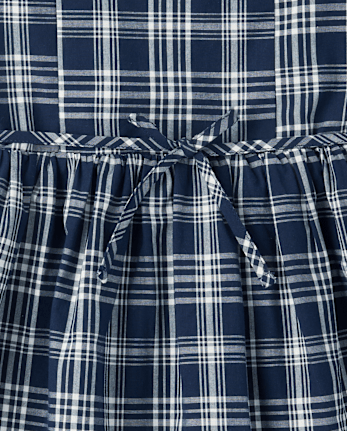 Girls Plaid Pintuck Poplin Button Dress