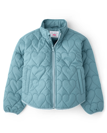 Girls Heart Quilted Packable Puffer Jacket