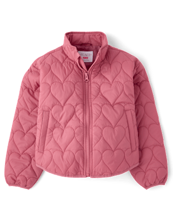 Girls Heart Quilted Packable Puffer Jacket