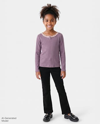 Girls Low Rise Corduroy Bootcut Pants - BLACK