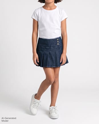 Girls Denim Pleated Skort