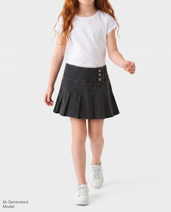 Girls Denim Pleated Skort