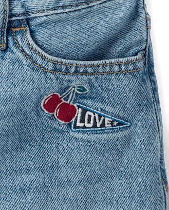 Girls Embroidered Patch Denim Skort