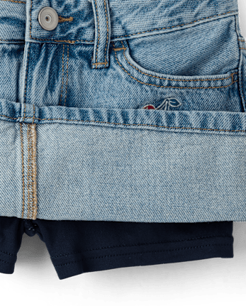 Girls Embroidered Patch Denim Skort