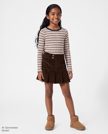 Girls Pleated Corduroy Skort - FUDGE