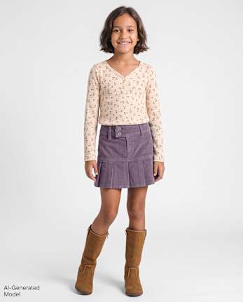 Jupe-short plissée en velours côtelé pour filles - PANSY GARDEN