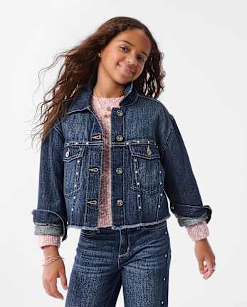 Girls Studded Denim Jacket