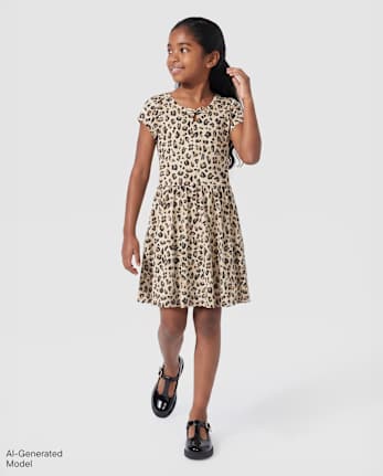 Girls Leopard Keyhole Dress