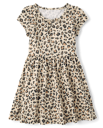 Girls Leopard Keyhole Dress
