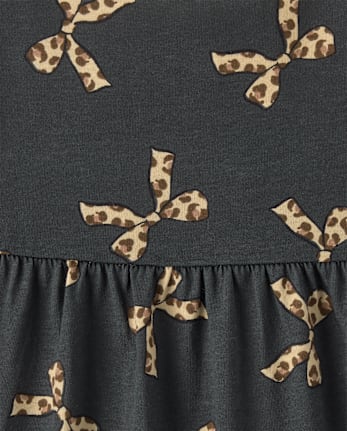 Girls Leopard Bow Tiered Flutter Dress