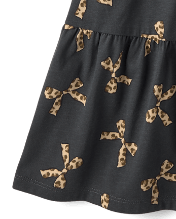 Girls Leopard Bow Tiered Flutter Dress