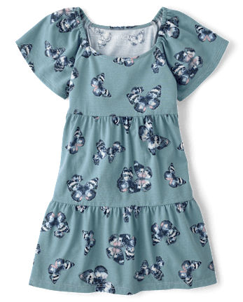 Girls Print Tiered Flutter Dress