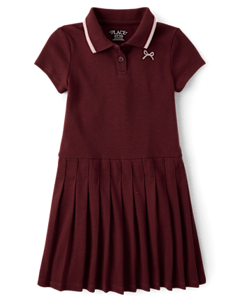 Girls Embroidered Icon Drop Waist Polo Dress
