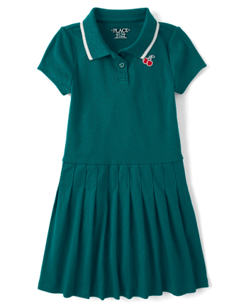 Girls Embroidered Icon Drop Waist Polo Dress