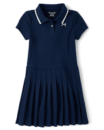 Girls Embroidered Icon Drop Waist Polo Dress