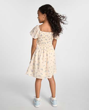 Robe à smocks texturée à fleurs pour filles
