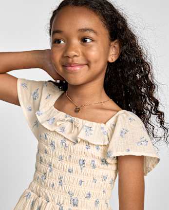 Robe à smocks texturée à fleurs pour filles