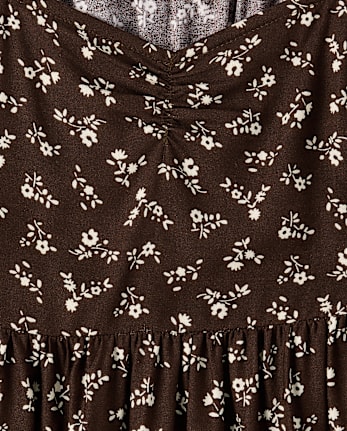 Girls Floral Ruffle Dress - FUDGE