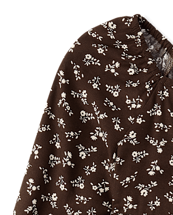 Girls Floral Ruffle Dress - FUDGE