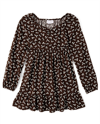 Girls Floral Ruffle Dress - FUDGE