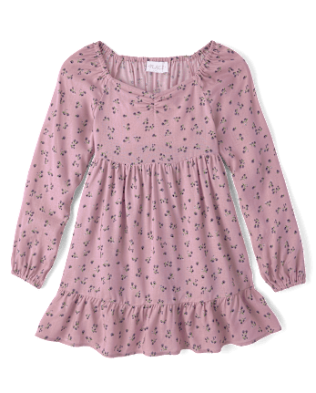 Girls Floral Ruffle Dress - ANTIQUE IRIS CL