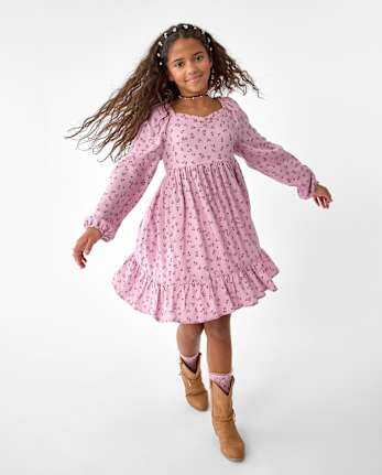 Girls Floral Ruffle Dress - ANTIQUE IRIS CL