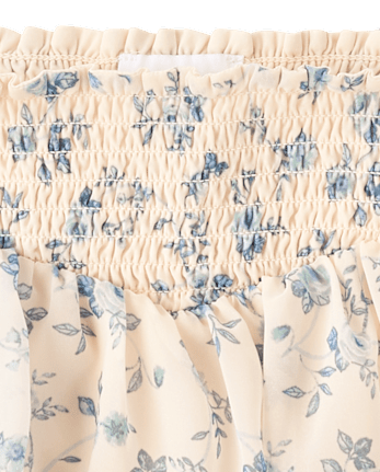 Girls Floral Chiffon Smocked Tiered Skort