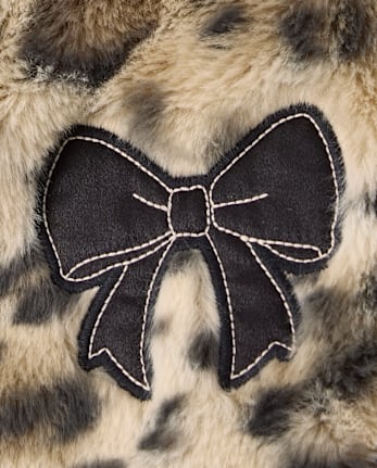 Girls Hello KittyÂ® Leopard Embroidered Faux Fur Bomber Jacket - SEA SHELL