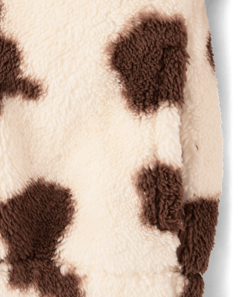 Girls Cow Print Sherpa Zip Up Jacket