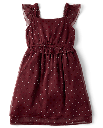 Girls Polka Dot Chiffon Flutter Dress