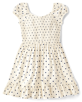 Girls Print Smocked Ruffle Dress