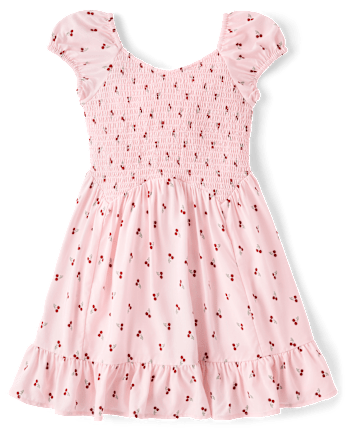 Girls Print Smocked Ruffle Dress