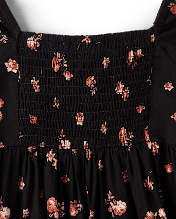 Robe à manches cloche fleuries pour filles - BLACK