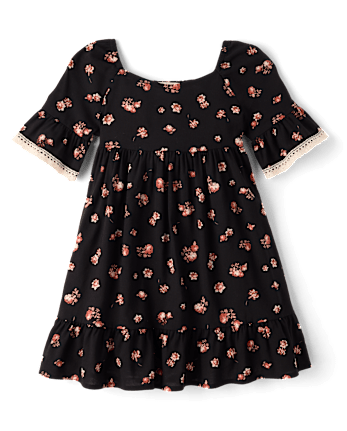 Girls Floral Bell Sleeve Dress