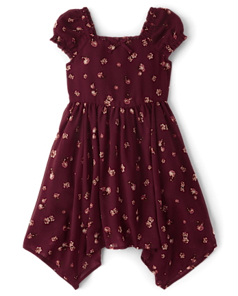Girls Floral Chiffon Hanky Hem Dress