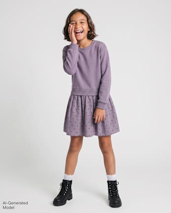 Robe sweat-shirt à cœur pour filles - PANSY GARDEN