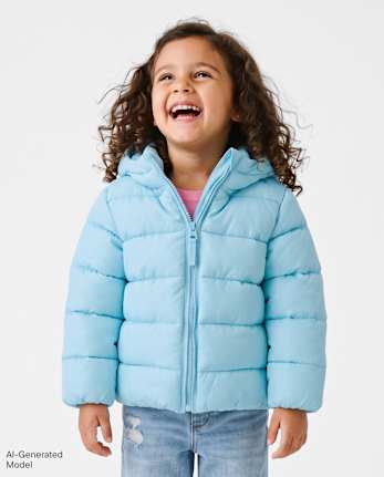 Toddler Girls Hooded Puffer Jacket - BLUE AIR