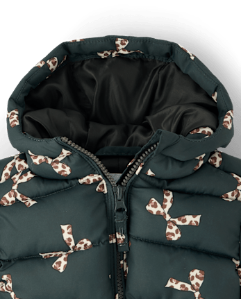 Toddler Girls Print Hooded Puffer Jacket - MOTOROIL