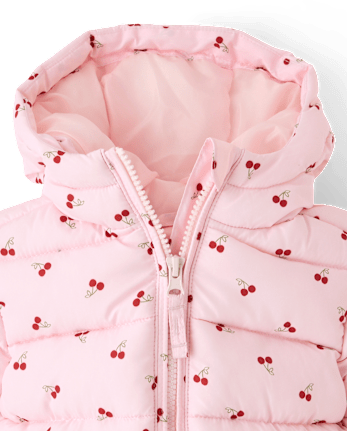 Toddler Girls Print Hooded Puffer Jacket - ROSE MIST