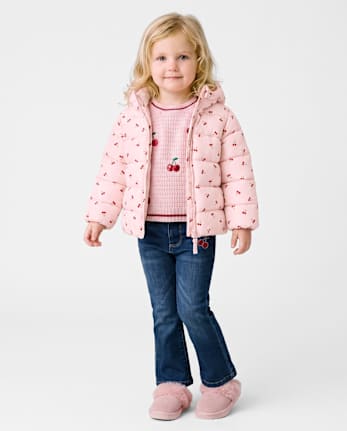 Toddler Girls Print Hooded Puffer Jacket - ROSE MIST